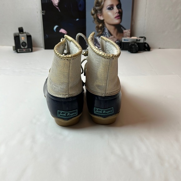 Jack Rodgers Chloe Rain/ snow boots with a whipstitch blue and gold . - Picture 2 of 11